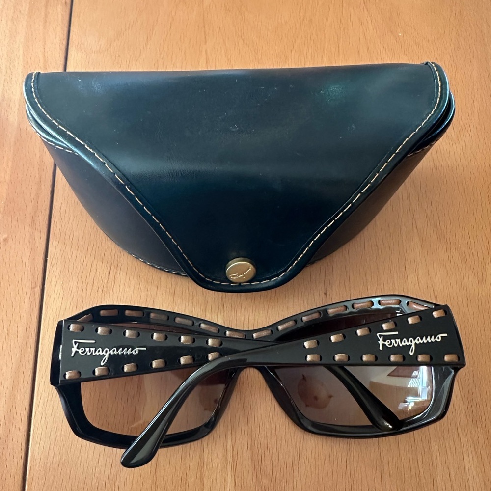 Sold - Salvatore Ferragamo Black Sunglasses with Brown Tint - Picture 6 of 12